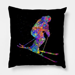 Ski player watercolor art Pillow