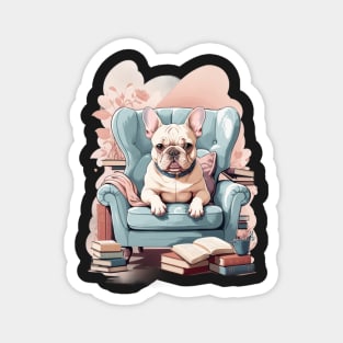 Whimsical French Bulldog Reading Nook Magnet