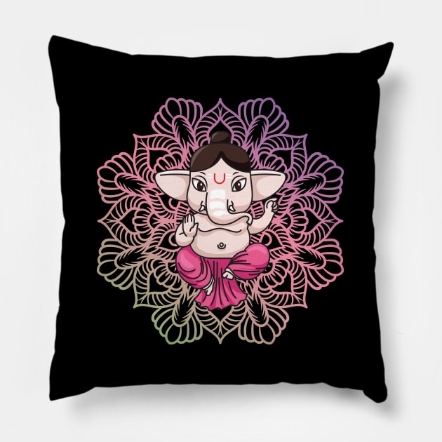 Ganesh Mandala Pillow by TambuStore