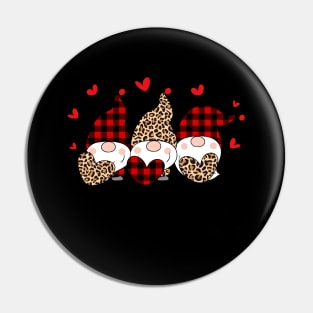 Three Gnomes Holding Hearts Happy Valentines Day 2021 leopard Red plaid Pin