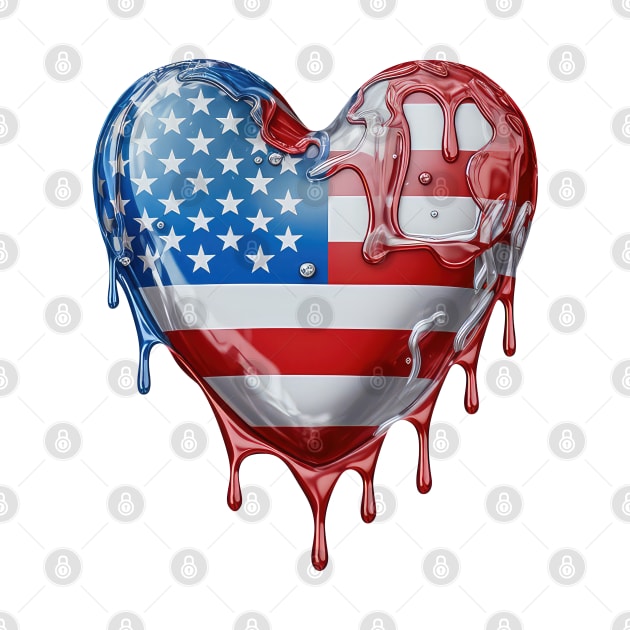 American Flag Dripping Heart #5 by Chromatic Fusion Studio