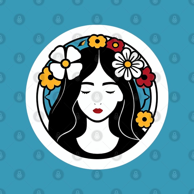 Simple Lineart of a Young Woman Surrounded by Flowers by CursedContent