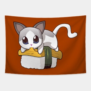 White Cat Tamago Sushi Tapestry