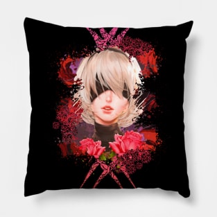 Android Girl - Red Abstract Pillow