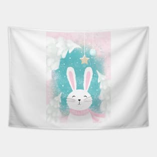 Christmas Cute Bunny Pink and Mint Tapestry