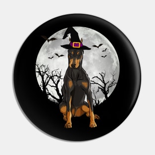 Scary Doberman Pinscher Dog Witch Hat Halloween Pin