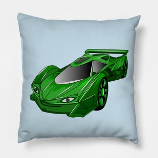 Green sports car with airfoil illustration Pillow