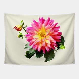 Vivid Pink and Yellow Dahlia Tapestry