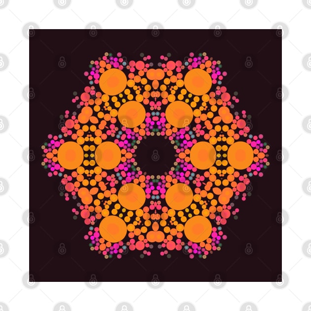 Dot Mandala Flower Orange Pink and Black by WormholeOrbital