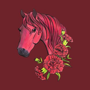 Garnet Horse With Red Carnation Flowers T-Shirt