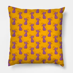 Purple and Yellow Fancy Cat Pattern Pillow