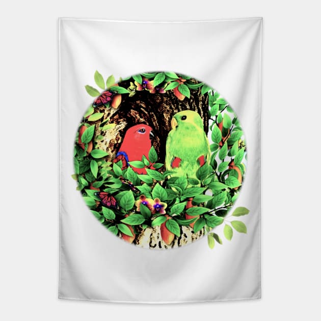 Parrots. Nesting Eclectus Parrots Tapestry by KC Morcom aka KCM Gems n Bling aka KCM Inspirations