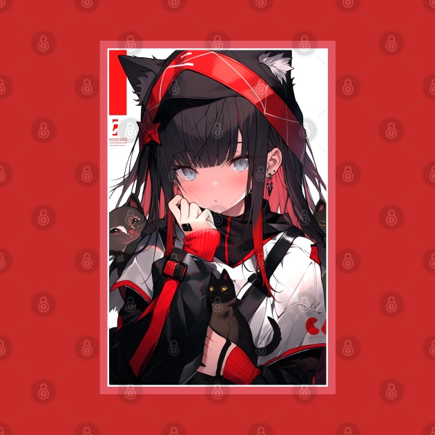 Aesthetic Anime Girl Red White Black | Quality Aesthetic Anime Design | Chibi Manga Anime Art by AlNoah