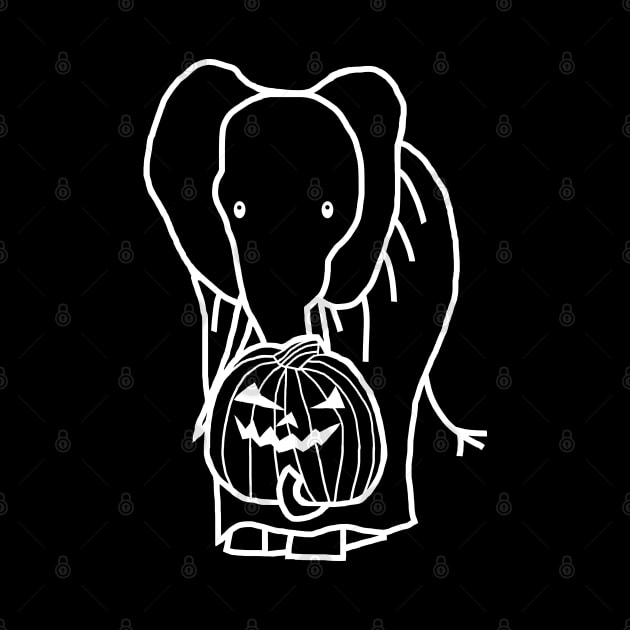 Minimal White Line Elephant with Halloween Horror Pumpkin Ghost Costume by ellenhenryart