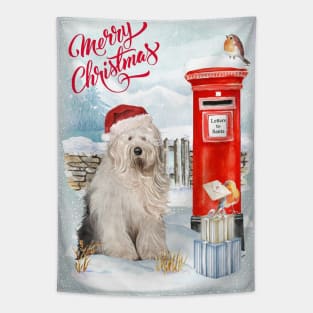 Old English Sheepdog Merry Christmas Santa Dog Tapestry