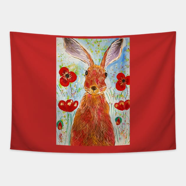 Hare among Poppies Tapestry by Casimirasquirkyart