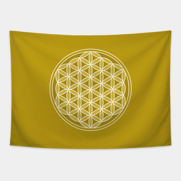 Flower of Life Golds & White Tapestry by NataliePaskell
