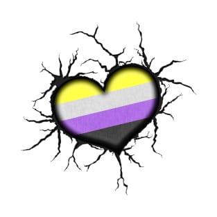 Non-Binary Heart Thrown into Cracked surface T-Shirt