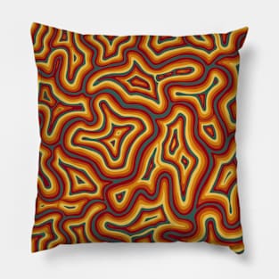 Red Orange Yellow Green Groovy Autumnal Liquid Marble Swirl Pillow