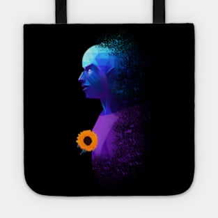 Blue alien Mr. Manhattan with sunflower and dispersion Tote