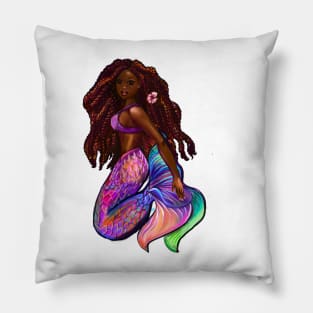 Mermaid Black African American woman with Afro hair in Red Locs mermaids Pillow