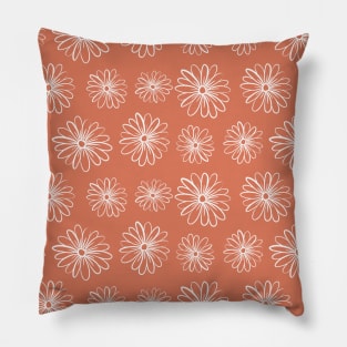 Terracotta Line Art Daisy Flowers Pattern Pillow