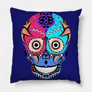 skull and crossbones mask with mexican patterns ecopop Pillow