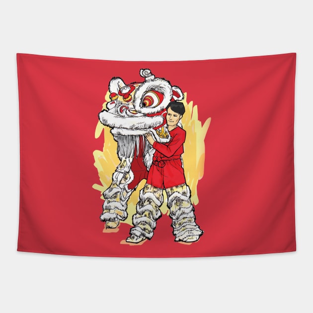 Chinese Lion Dancer Tapestry by faizolhaini