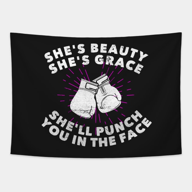 Girls Boxing She's Beauty Grace Distressed Female Boxer Tapestry by markz66