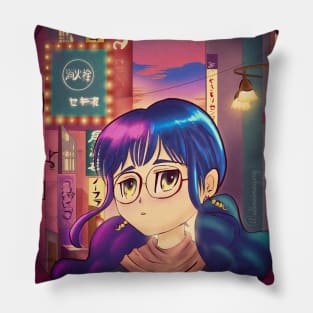 Girl in Sunset City Pillow