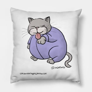 Cat in Purple Pajamas Licking Its Paws Pillow