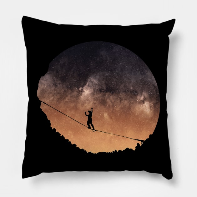 Slackline in Space Mountain Pillow by ThomaneJohnson