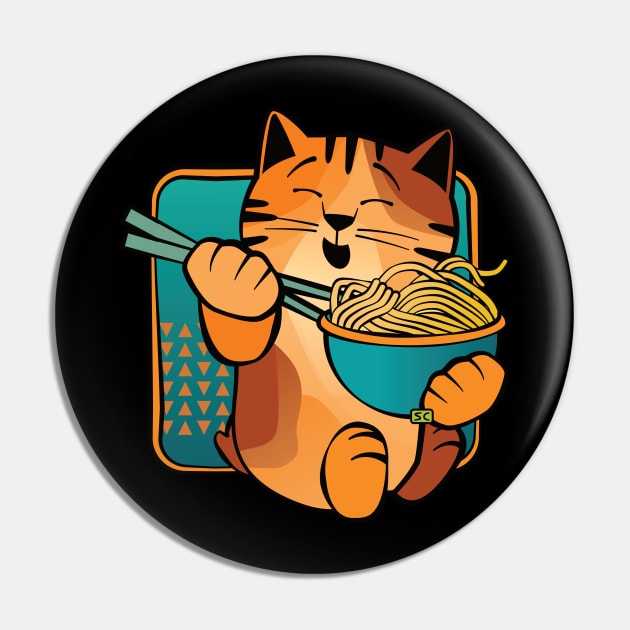 Happy Cat Eating Noodles Pin by Sue Cervenka