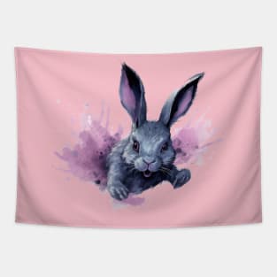 Boundless Joy: The Pastel Pink Burst of the Jumping Rabbit Tapestry