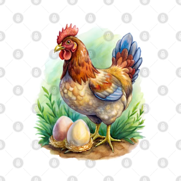 Watercolor Egger Chicken with Eggs by Joker Dads Tee