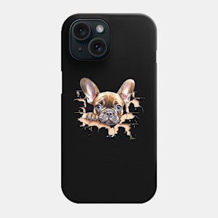 Adorable French Bulldog | Frenchie | Puppy Dog Looking Through Hole Wall Phone Case