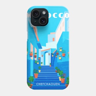 Morocco, Chefchaouen - Retro travel minimalistic poster Phone Case