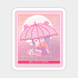 90s Japanese Kawaii Sad Girl Pink Japanese Strawberry Milk Magnet