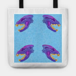 Diaphonized Hyena Skull Gold Teeth Blue Tote