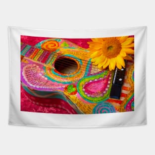 Love Music Guitar And Sunflower Tapestry