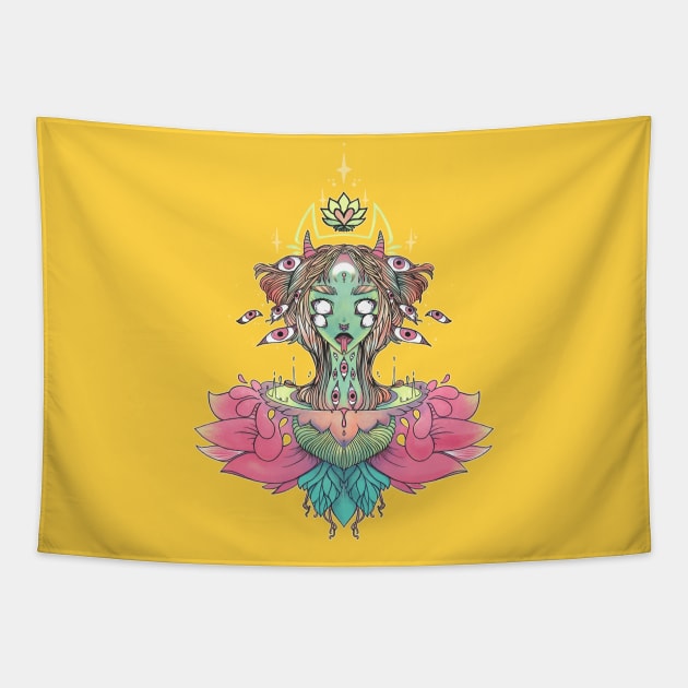 Sacred Lotus Flower Monster Girl Tapestry by cellsdividing