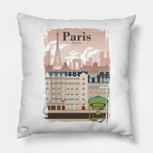 Paris Skyline Travel Poster Minimal Vintage Style Pillow