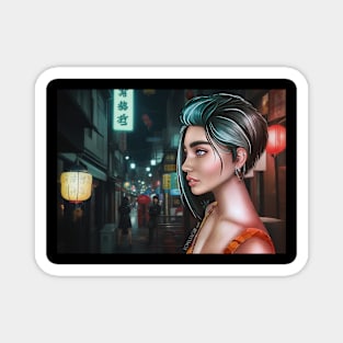 Cyberpunk city girl T-Shirt Magnet