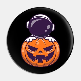 Astronaut With Pumpkin Halloween Cartoon Pin