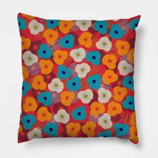 Red Poppy Floral Pattern Pillow