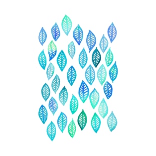Watercolor Leaf Pattern in Blue & Turquoise T-Shirt