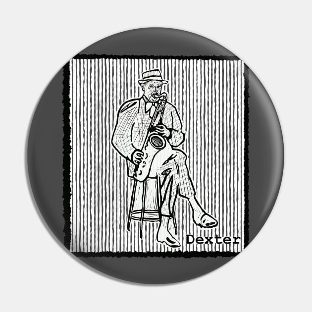 Dexter Gordon Legendary Jazz Saxophone Player Linotype Art Original Design T-Shirt - Gift for Vinyl Collector, Jazz Fan or Musician Pin by Jazz Nerd Paradise