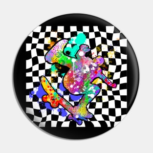 Skateboarder on Checkered Background Pin