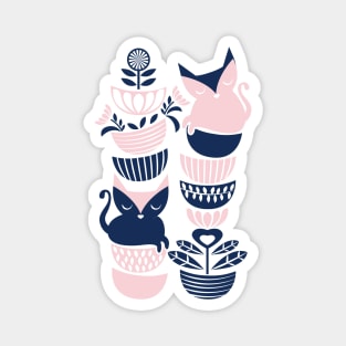 Swedish folk cats // navy blue and pink kitties Magnet