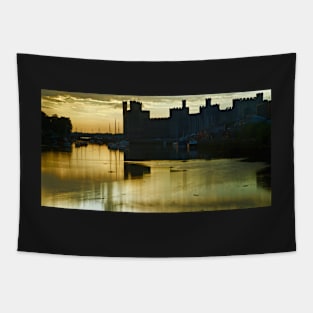 SMOULDERY SUNSET, SEA AND CASTLE Tapestry